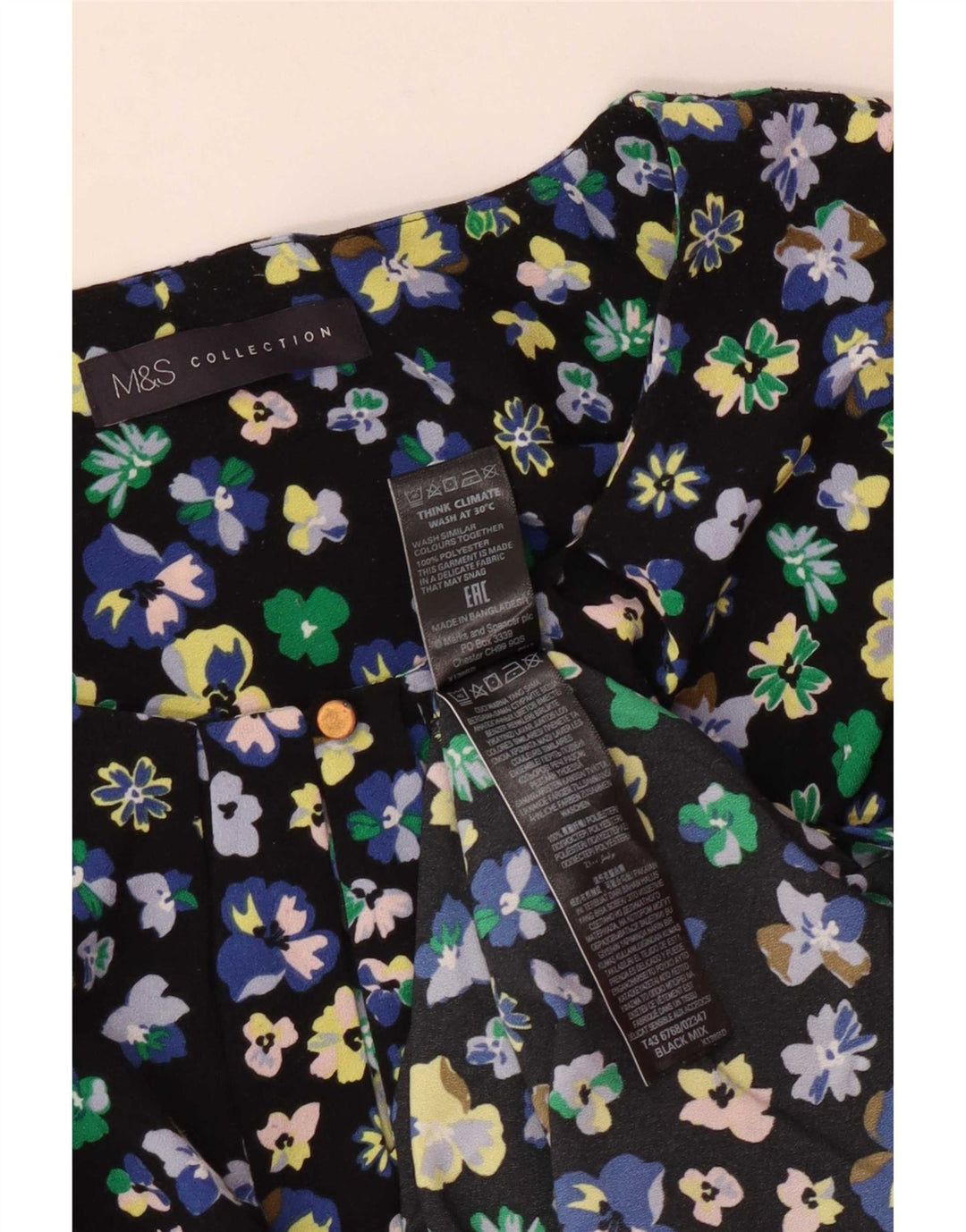 Blusa feminina Marks & Spencer UK 12 poliéster floral preto médio
