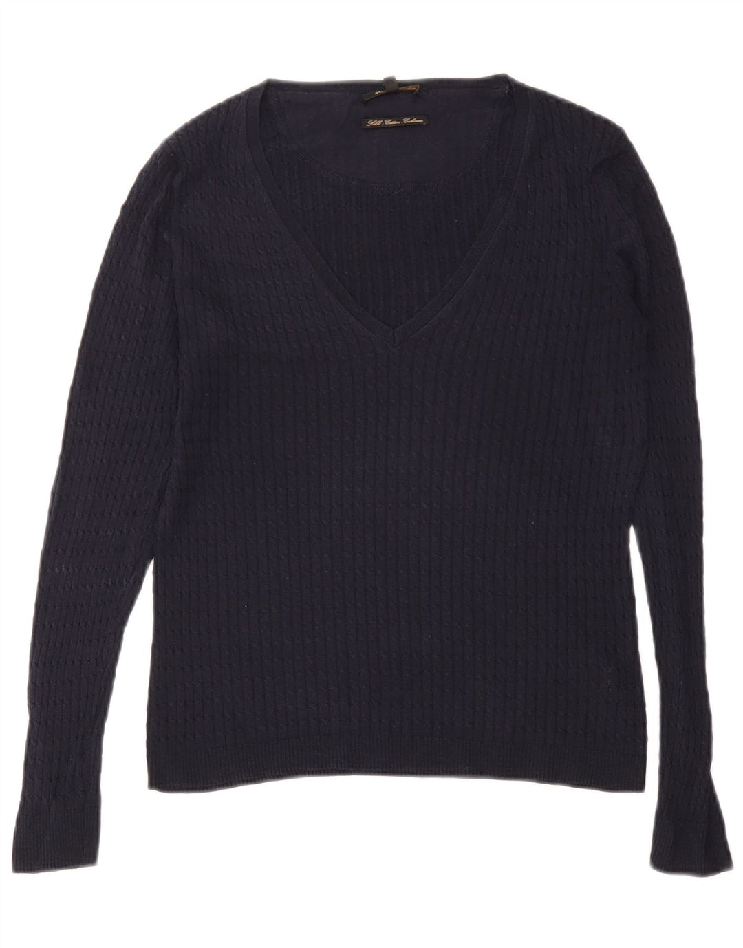 Suéter feminino Massimo Dutti com decote em V Reino Unido 14 grande seda azul marinho