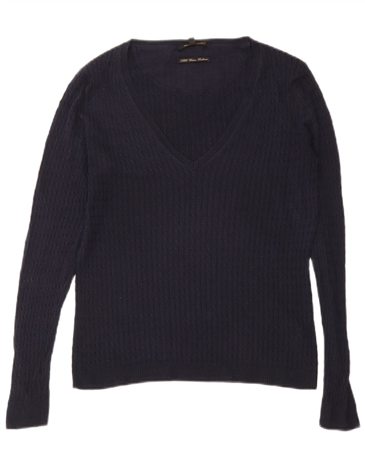 Suéter feminino Massimo Dutti com decote em V Reino Unido 14 grande seda azul marinho