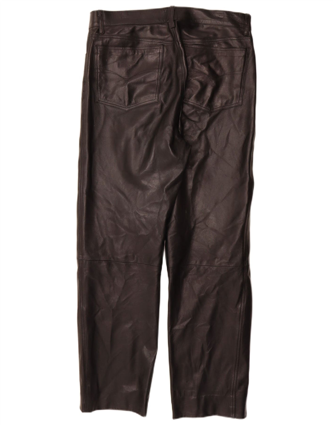 Calça masculina de couro reto VINTAGE IT 50 grande W32 L30 couro preto