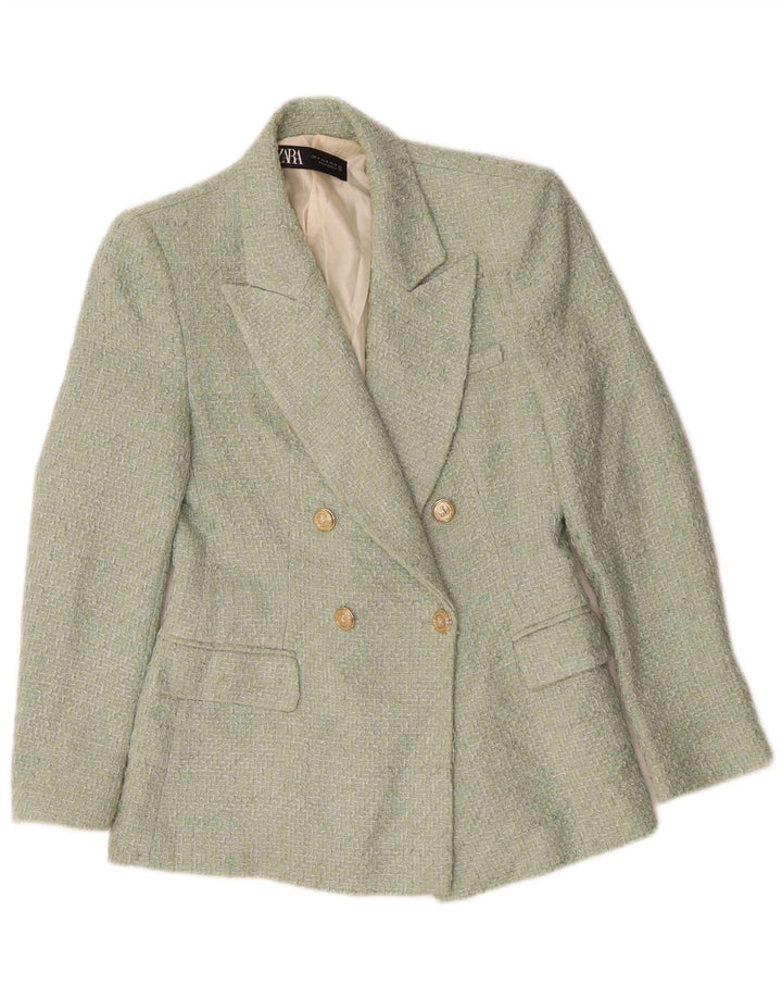Jaqueta blazer feminina ZARA com peito duplo Reino Unido 12 acrílico verde médio