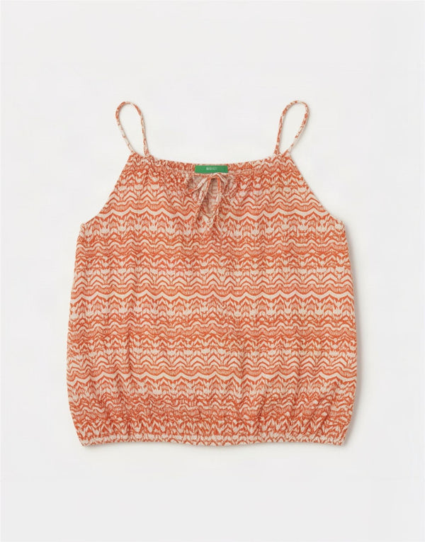 Top Cami feminino Benetton Oversized UK 14 algodão geométrico vermelho médio