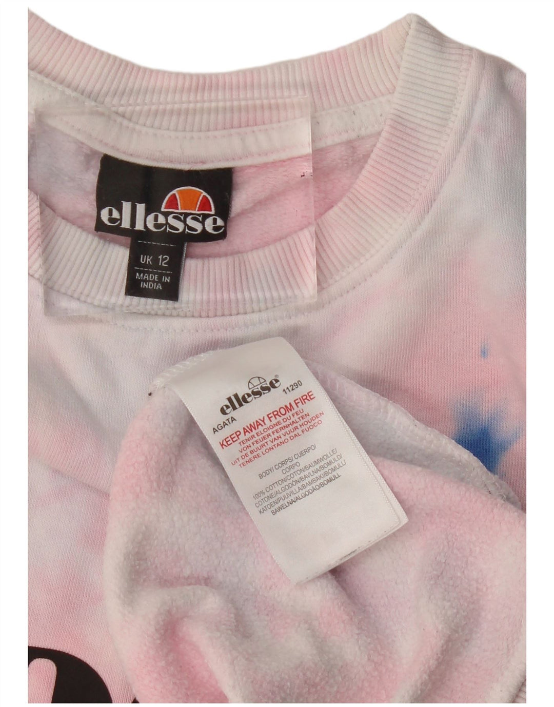 Moletom feminino Ellesse com estampa gráfica UK 12 algodão tie-dye rosa médio