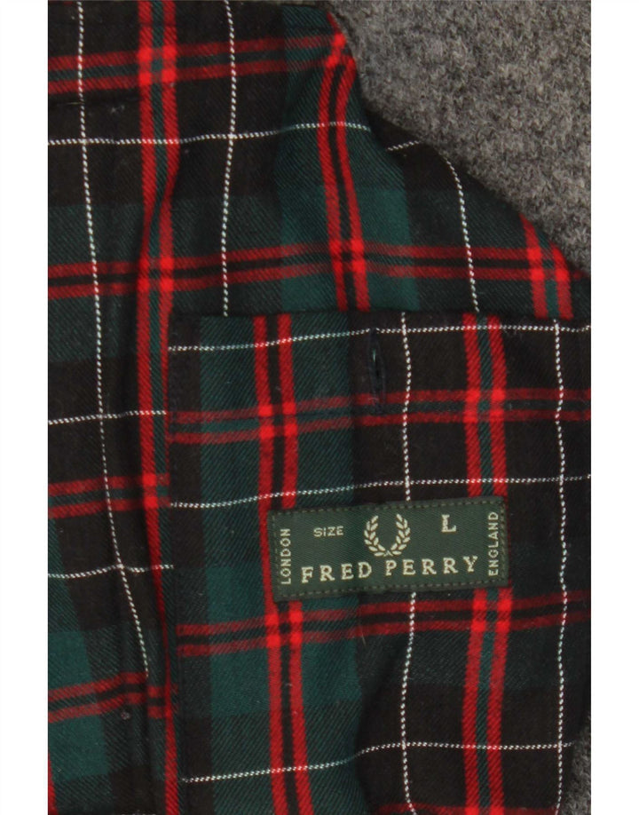Jaqueta masculina de malha Fred Perry UK 40 grande lã cinza