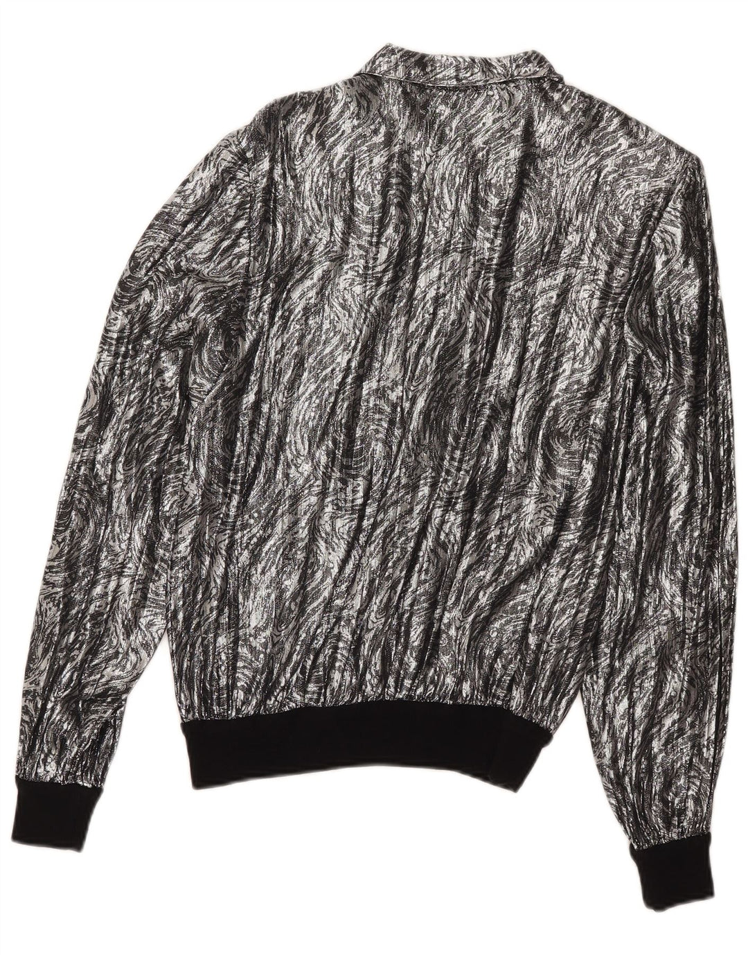 Blusa feminina vintage com padrão abstrato Reino Unido 16 grande prata