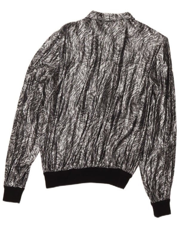 Blusa feminina vintage com padrão abstrato Reino Unido 16 grande prata