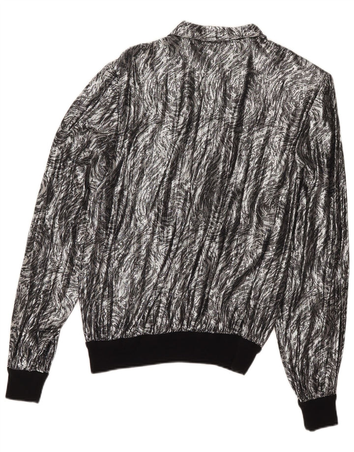 Blusa feminina vintage com padrão abstrato Reino Unido 16 grande prata