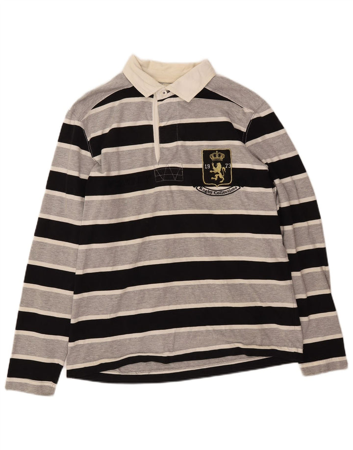 Camisa polo masculina gráfica de manga comprida LOTTO listrada preta média