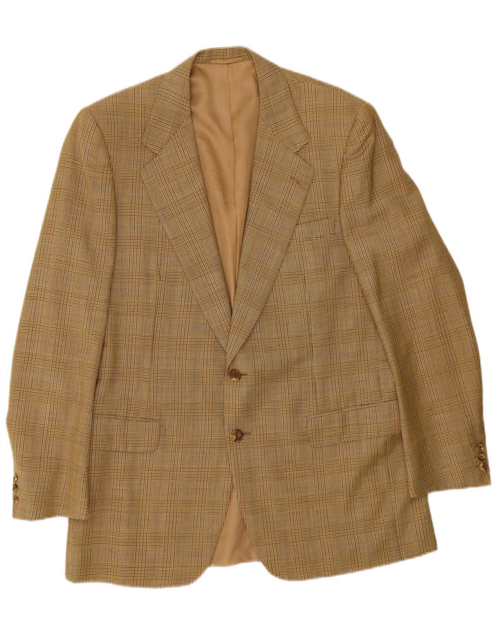 Jaqueta blazer masculina de 2 botões Gieves & Hawkes Reino Unido 42 XL marrom houndstooth lã
