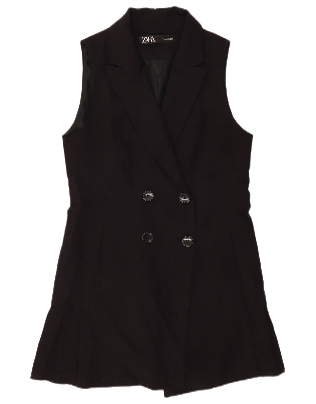Casaco feminino Zara sem mangas com peito duplo Reino Unido 12 médio preto