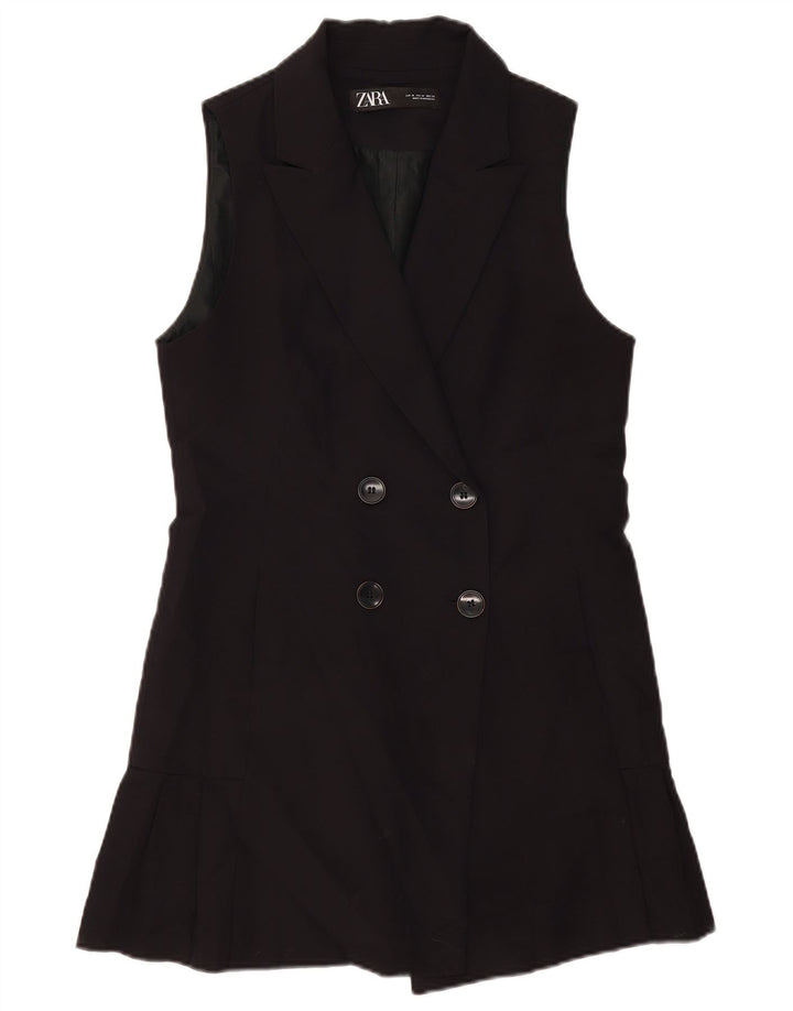 Casaco feminino Zara sem mangas com peito duplo Reino Unido 12 médio preto