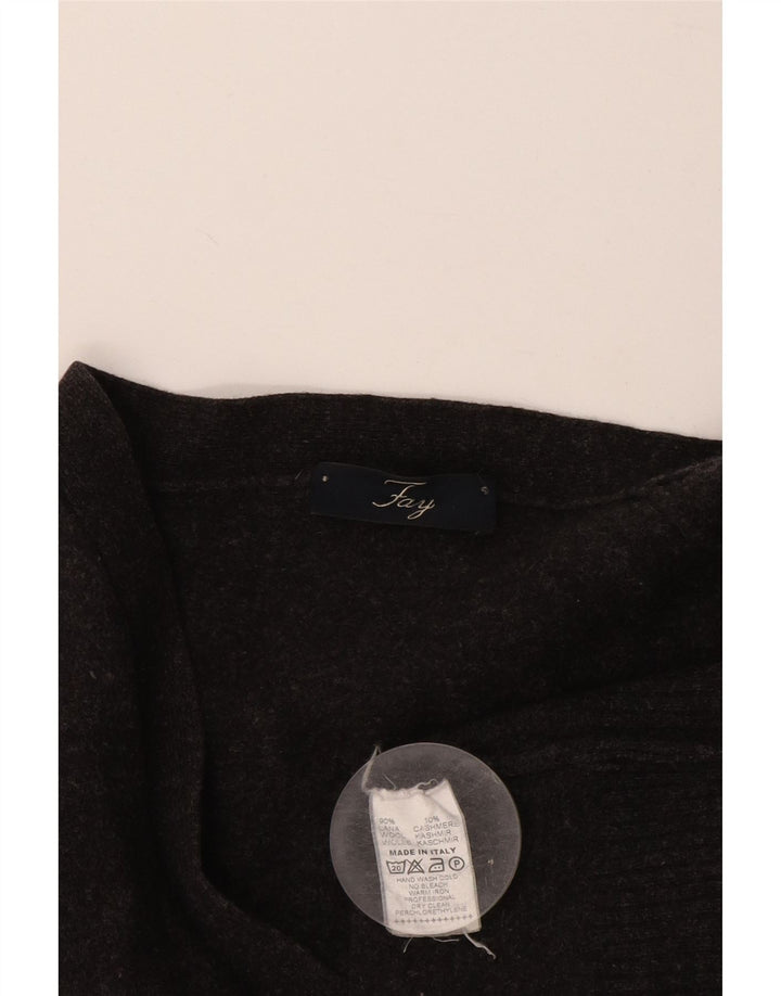 Suéter cardigã masculino Fay pequeno de lã cinza