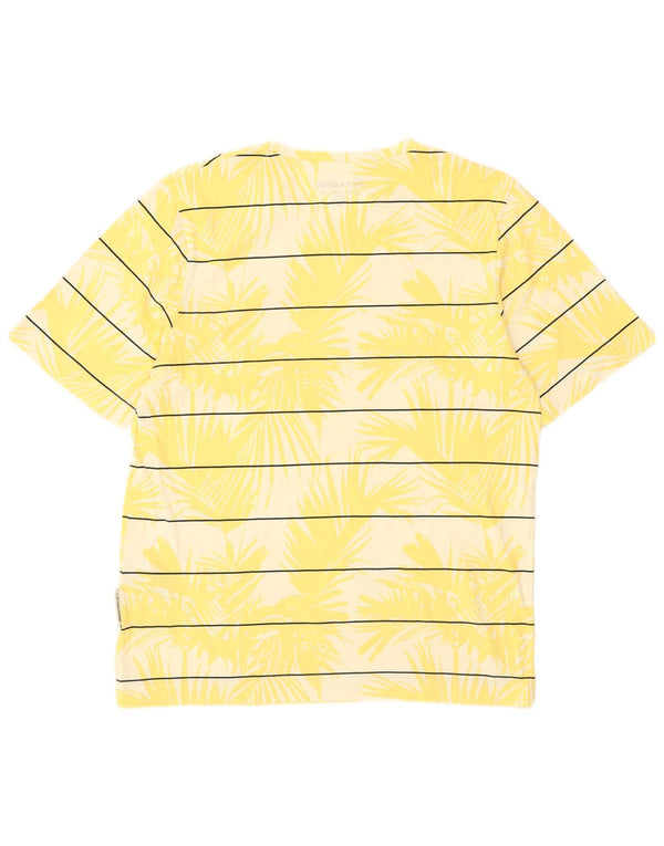 Camiseta masculina Jack & Jones Top pequena listrada amarela de algodão havaiano