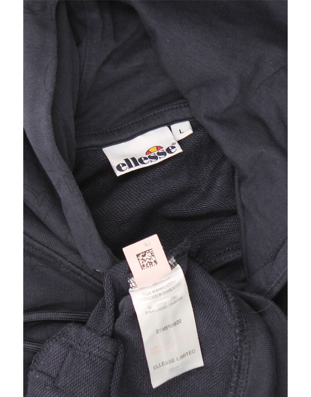 ELLESSE Mens Graphic Hoodie Jumper Large Navy Blue Cotton Vintage Ellesse and Second-Hand Ellesse from Messina Hembry 