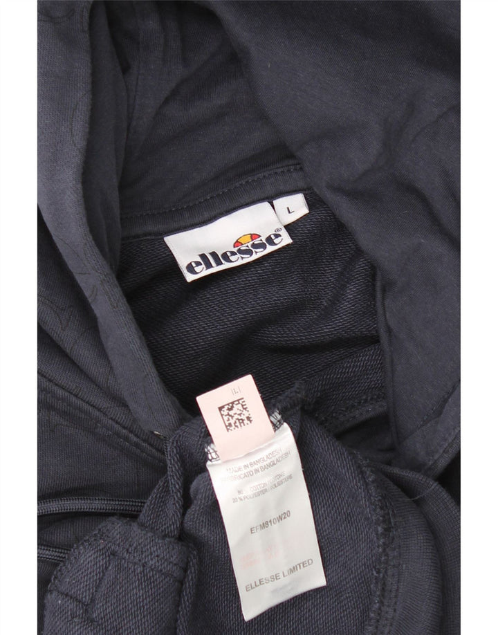 ELLESSE Mens Graphic Hoodie Jumper Large Navy Blue Cotton Vintage Ellesse and Second-Hand Ellesse from Messina Hembry 