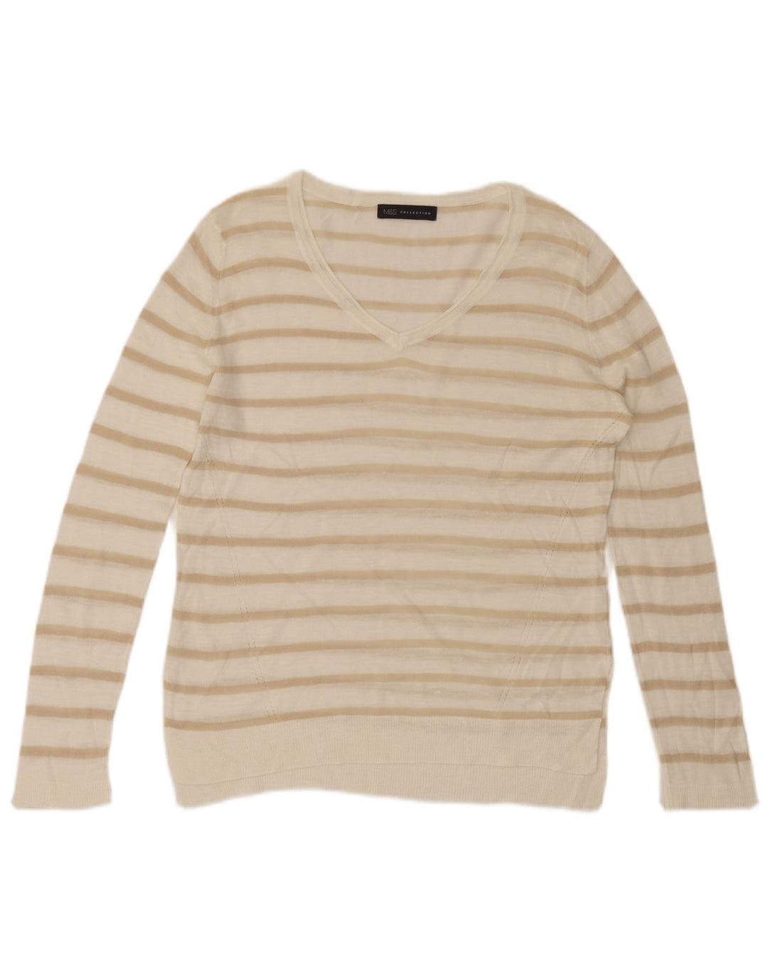 Suéter feminino MARKS & SPENCER com decote em V Reino Unido 16 listrado branco grande