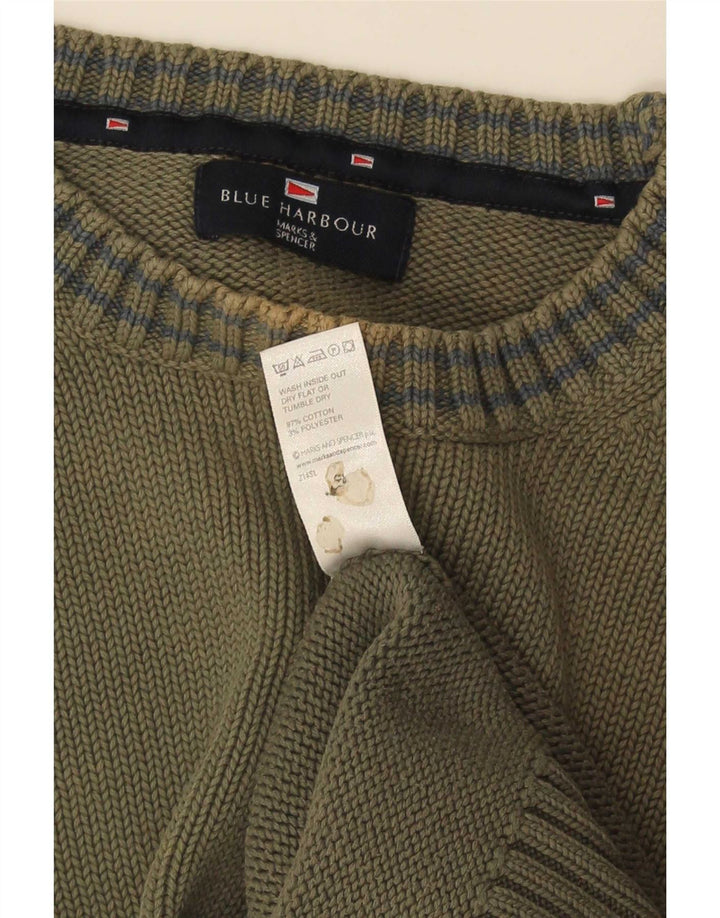 Suéter masculino Marks & Spencer com gola redonda, grande algodão verde