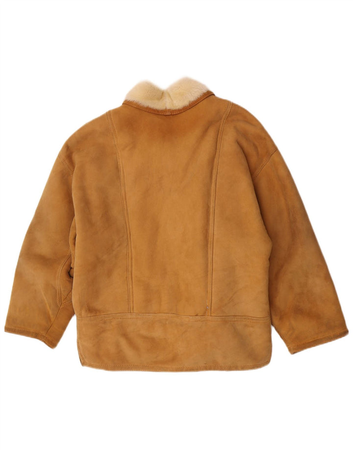 Jaqueta feminina vintage de shearling de grandes dimensões IT 42 Medium Brown Colourblock