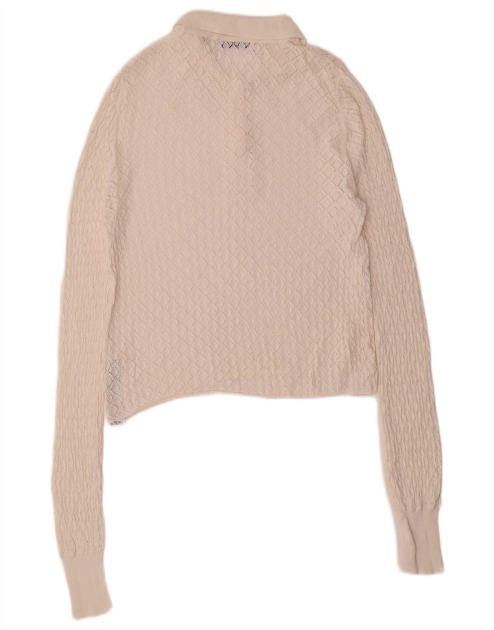 Suéter feminino Zara com gola polo e viscose branca média UK 12