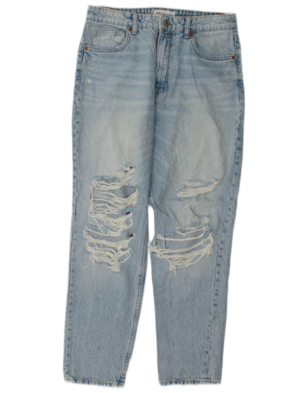 Zara Jeans feminino angustiado cônico EU 40 médio W30 L27 algodão azul