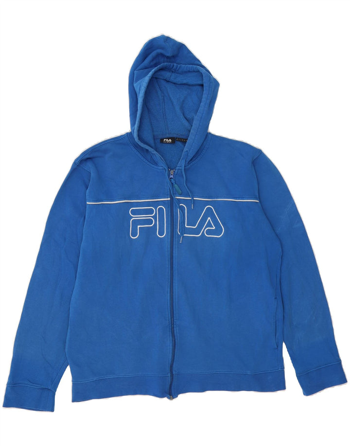 FILA Mens Graphic Zip Hoodie Sweater Large Blue Cotton Vintage Fila and Second-Hand Fila from Messina Hembry 