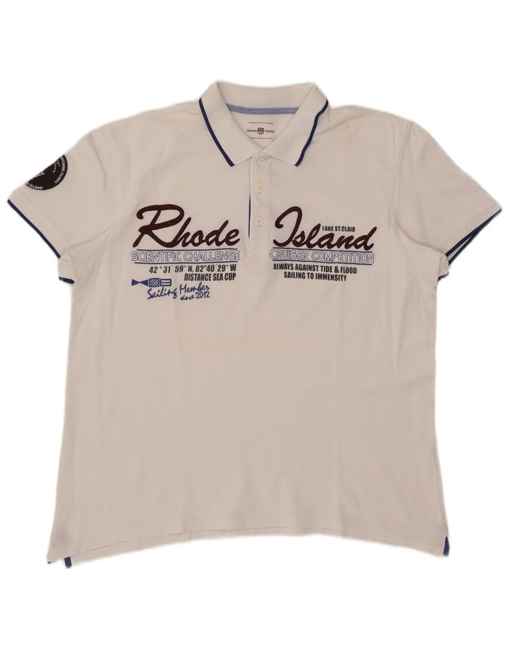 Camisa polo masculina gráfica Rhode Island grande algodão branco