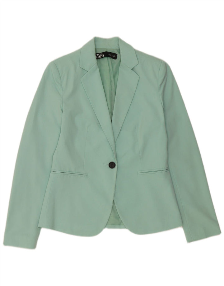 Jaqueta blazer feminina Zara com 1 botão EU 34 2XS turquesa poliéster