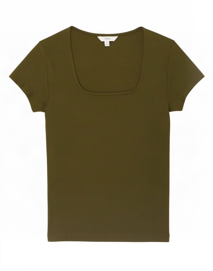 Camiseta feminina Marks & Spencer UK 10 algodão cáqui pequeno