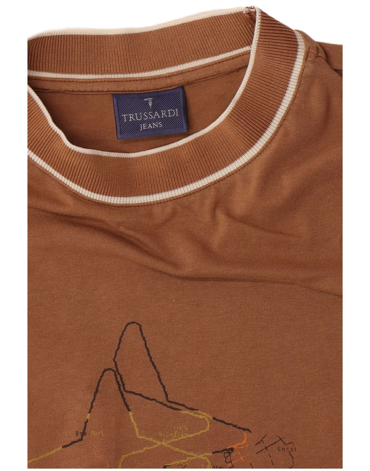 Trussardi Jeans Mens Gráfico Top Manga Longa Médio Algodão Marrom