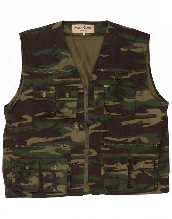 ESSE EMME Mens Utility Gilet UK 42 XL Khaki Camuflagem Poliéster