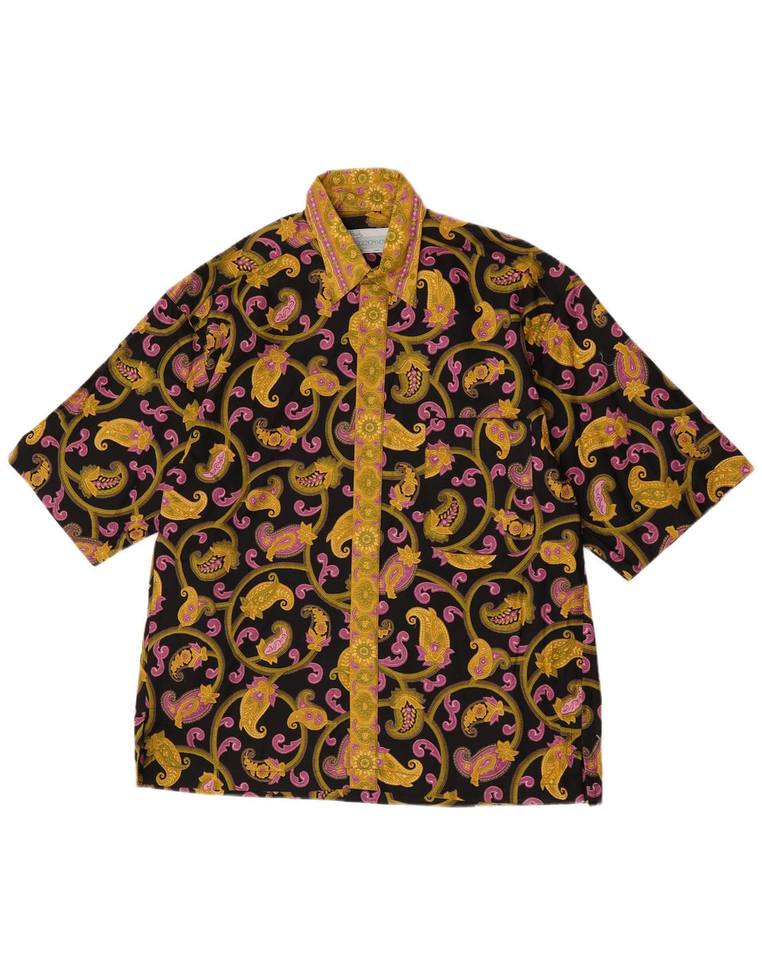 Camisa masculina vintage de manga curta média preta Paisley