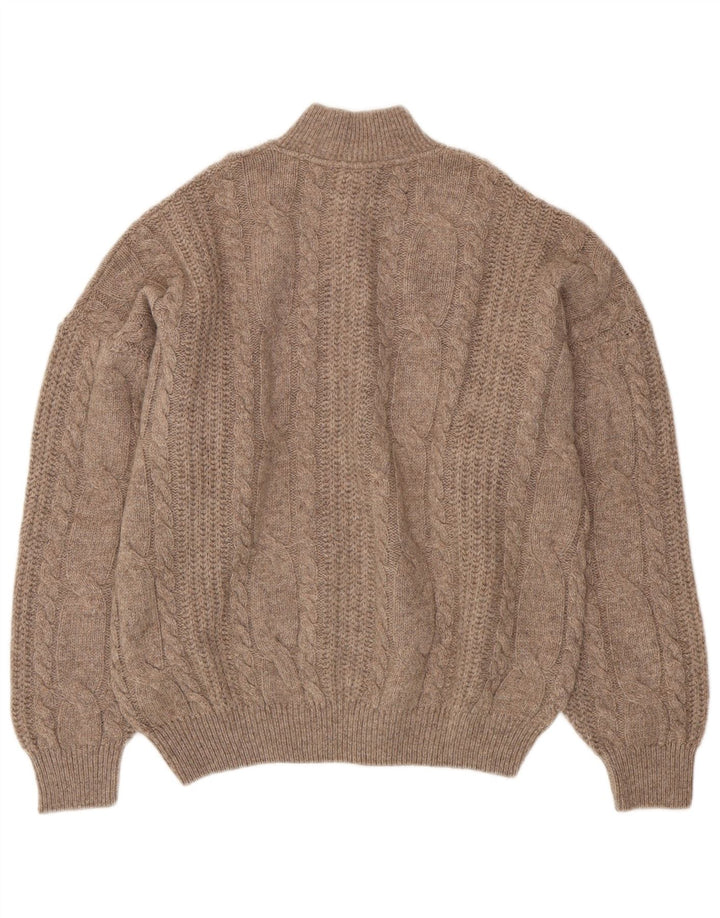 Suéter vintage masculino com gola com botão XL lã marrom