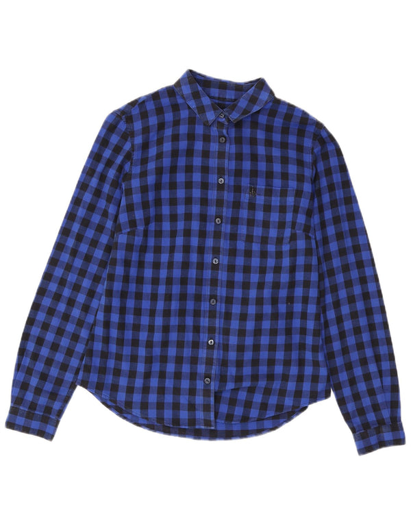 Camisa feminina de flanela de manga comprida Jack Wills UK 8 pequena xadrez azul