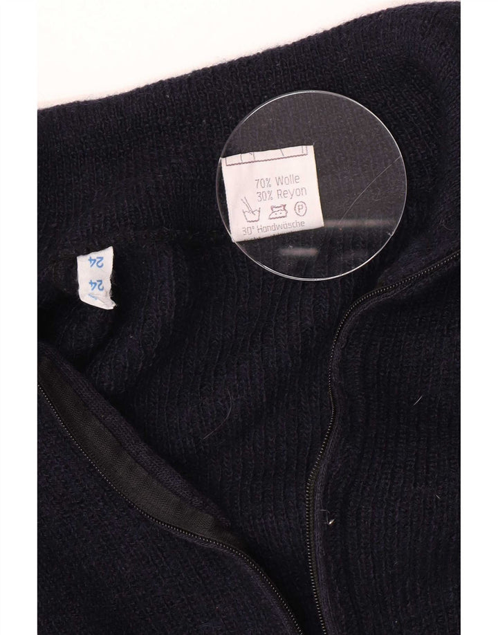 Suéter vintage masculino com zíper e gola alta de lã azul marinho médio