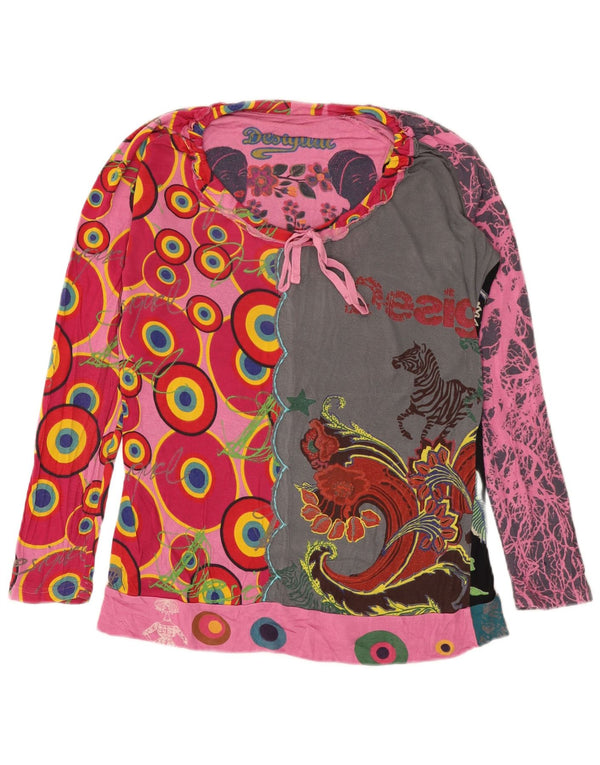 Top gráfico feminino Desigual manga comprida UK 16 grande rosa geométrico
