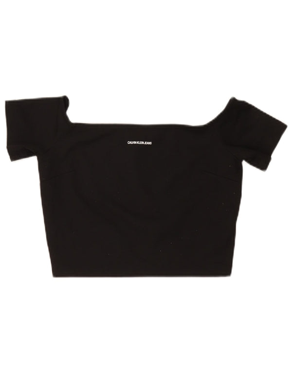 Calvin Klein Jeans Womens Crop Blouse Top UK 12 Medium Black Polyester