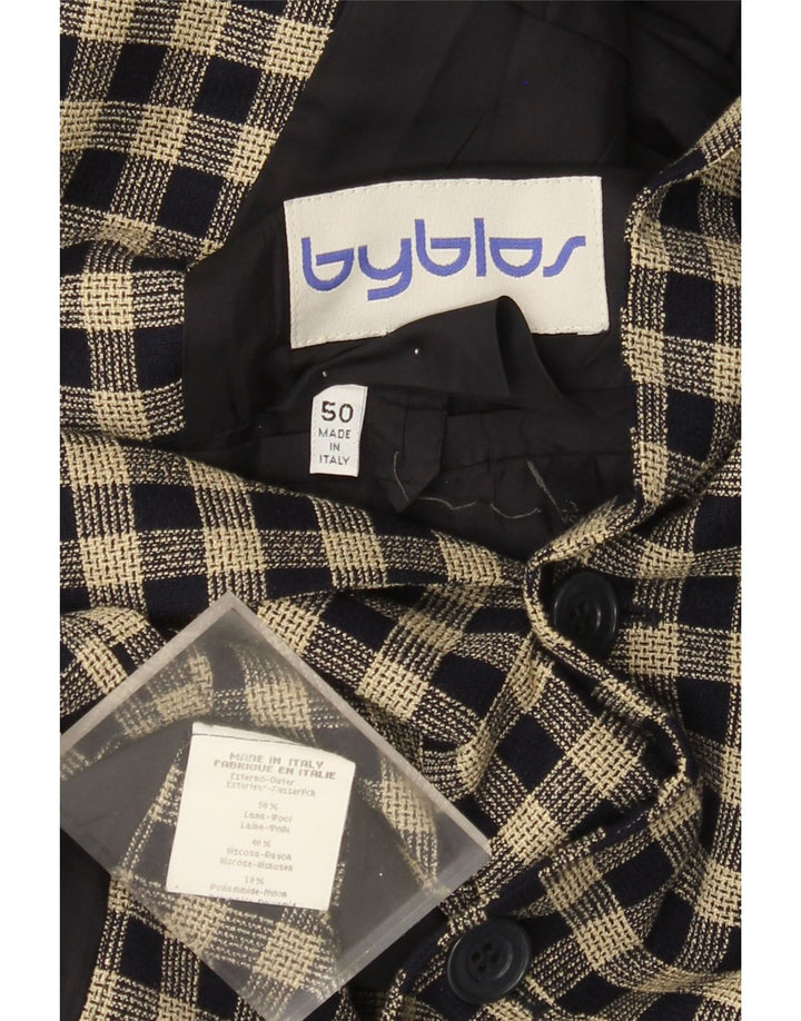 Jaqueta blazer masculina Byblos com 2 botões IT 50 grande lã xadrez preta