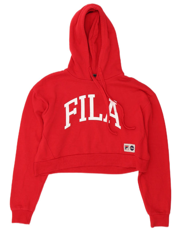 Fila Womens Crop Graphic Oversized Hoodie Jumper UK 6 XS Algodão Vermelho