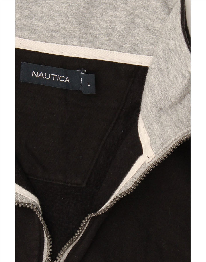 NAUTICA Mens Graphic Zip Neck Sweatshirt Jumper Large Black Cotton Vintage Nautica and Second-Hand Nautica from Messina Hembry 