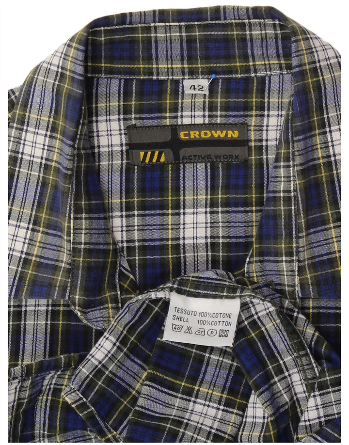 Camisa masculina de flanela CROWN tamanho 42 grande algodão xadrez azul marinho
