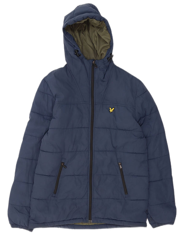 Jaqueta masculina acolchoada com capuz Lyle & Scott UK 36 pequena azul marinho nylon
