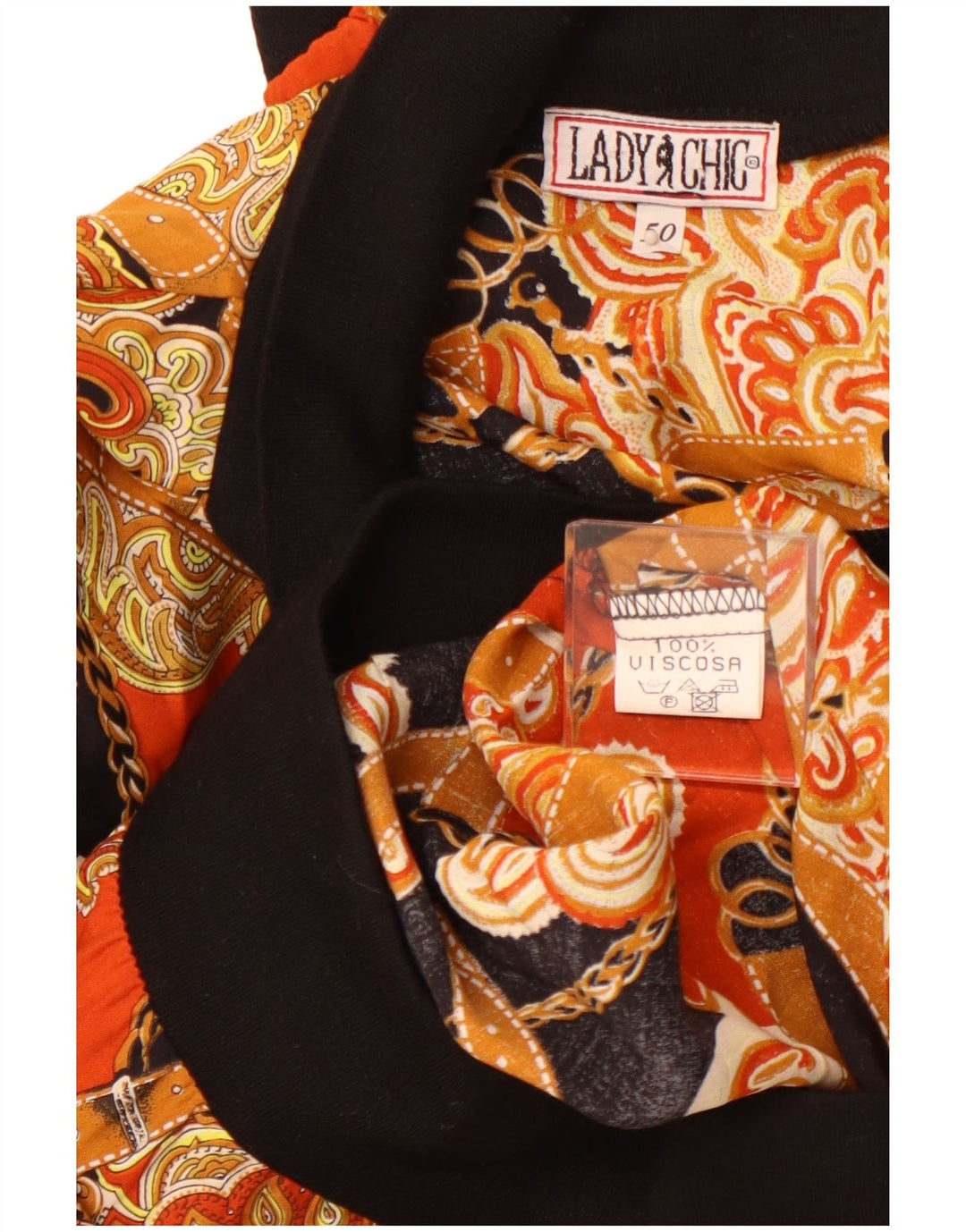 Blusa feminina vintage com padrão abstrato pulôver IT 50 XL laranja