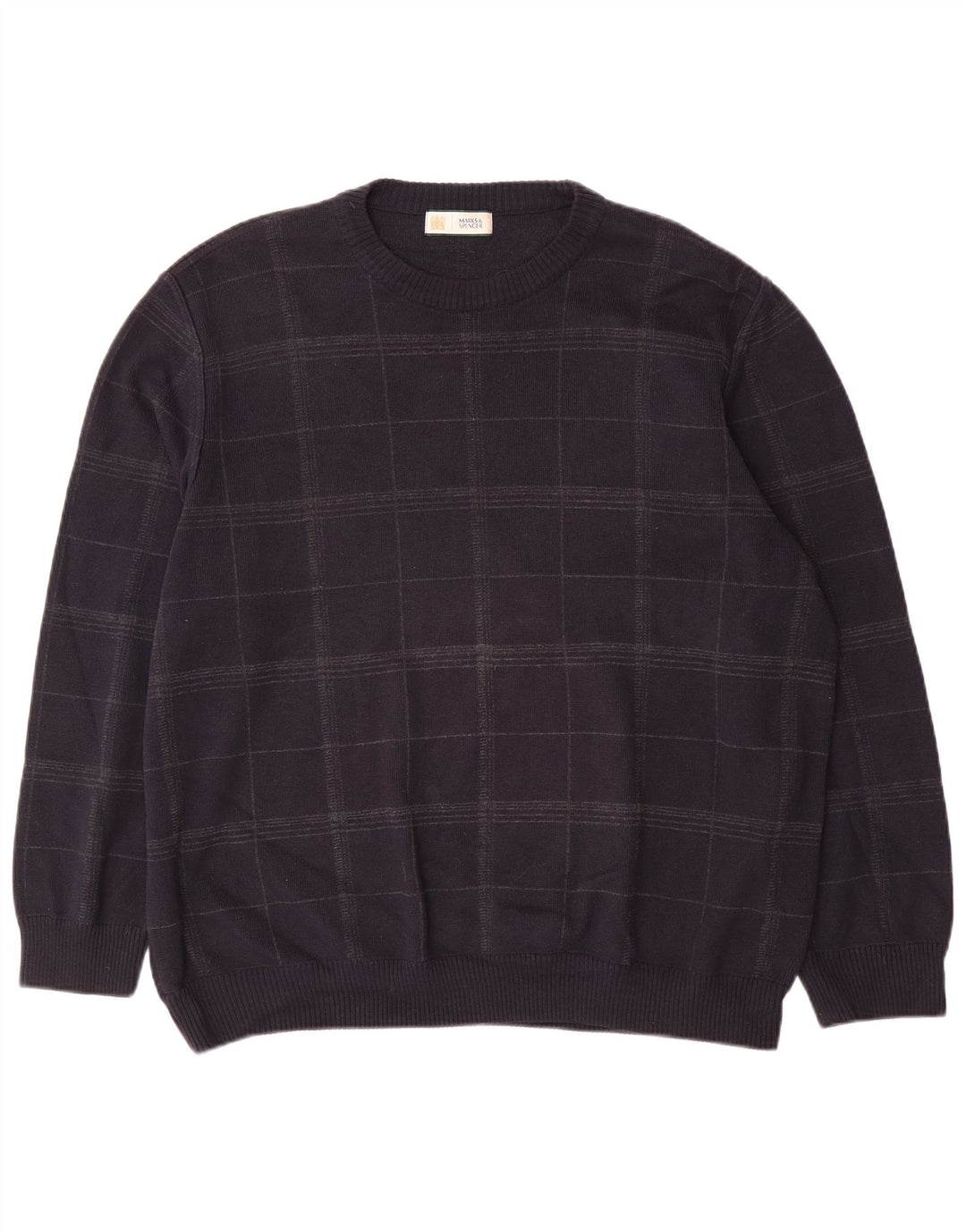 Suéter masculino Marks & Spencer com gola redonda XL azul marinho xadrez algodão