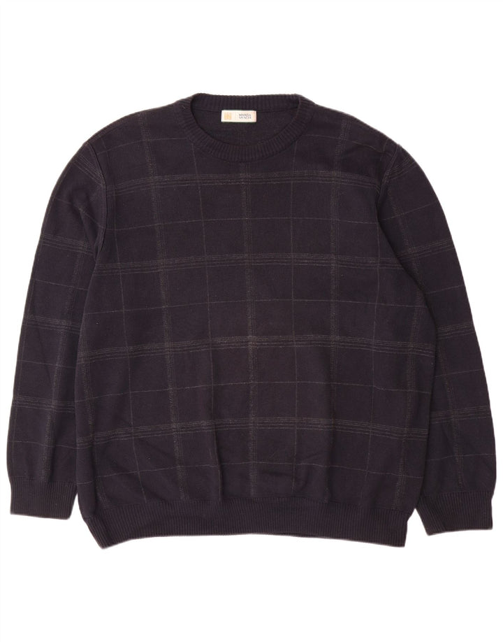 Suéter masculino Marks & Spencer com gola redonda XL azul marinho xadrez algodão