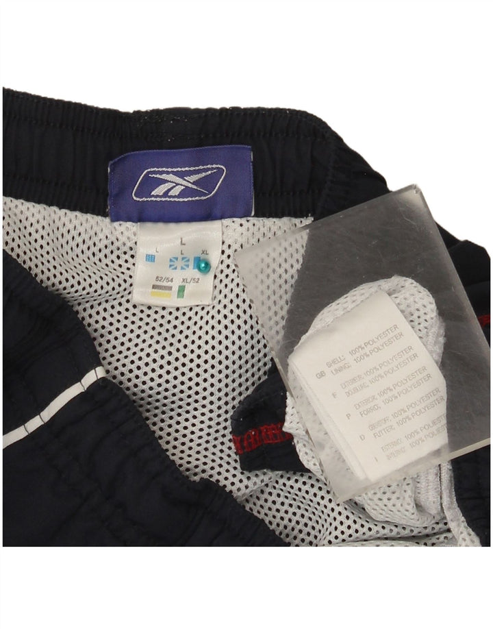 Shorts esportivos gráficos masculinos Reebok grandes poliéster azul marinho