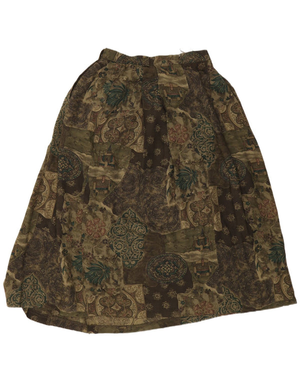 Saia larga feminina Meico Reino Unido 16 grande W30 cáqui floral