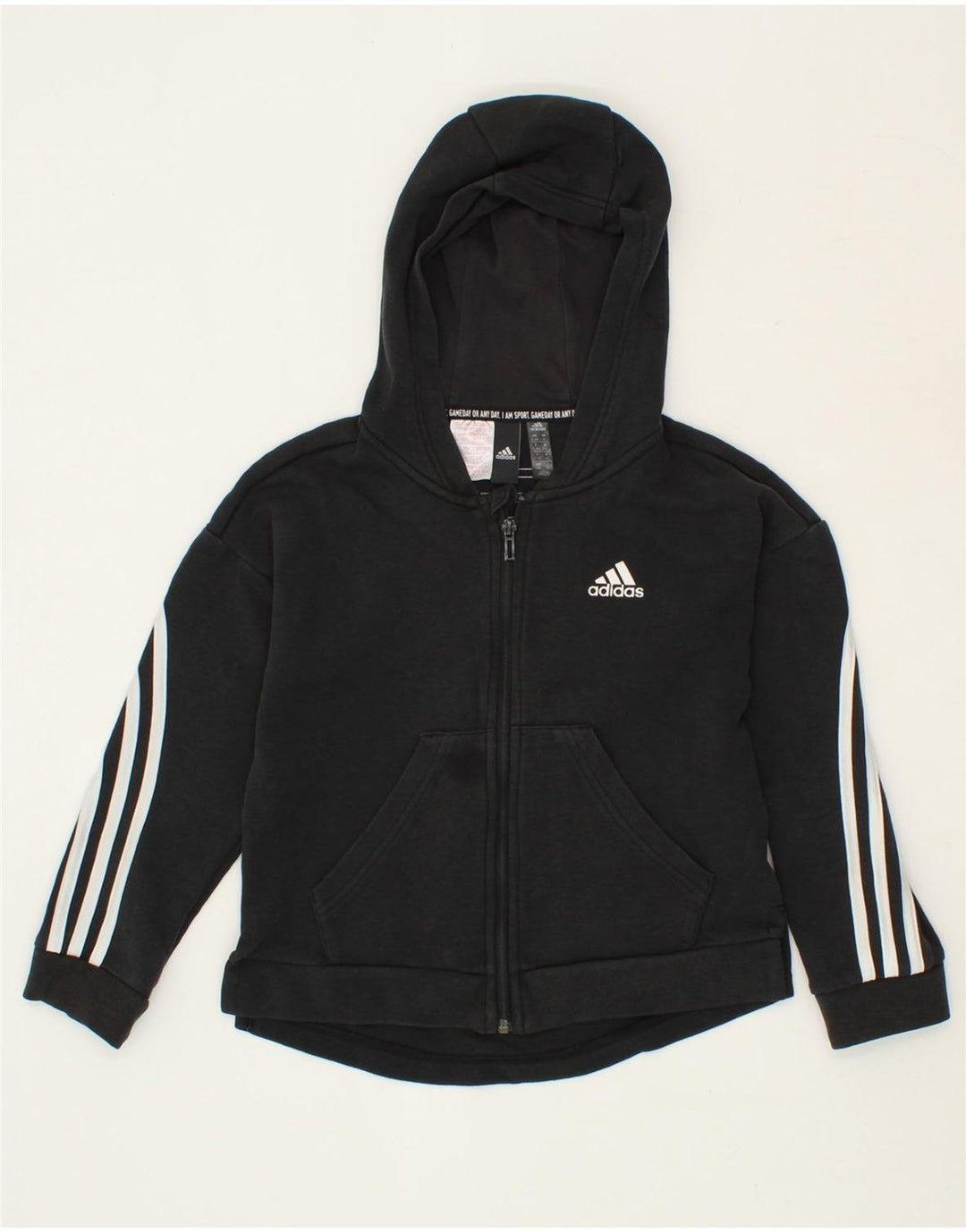 ADIDAS Boys Zip Hoodie Sweater 9-10 Years Black Cotton Vintage Adidas and Second-Hand Adidas from Messina Hembry 