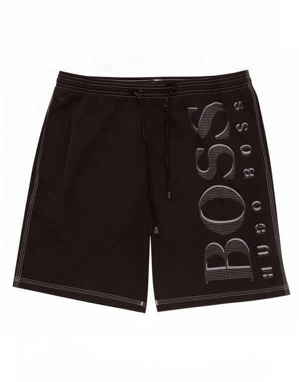 Hugo Boss Shorts de natação masculino gráfico médio preto poliamida