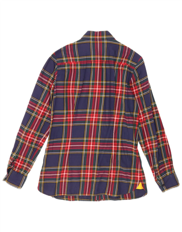 Camisa feminina de flanela Tommy Hilfiger EUA 8 médio algodão xadrez azul marinho