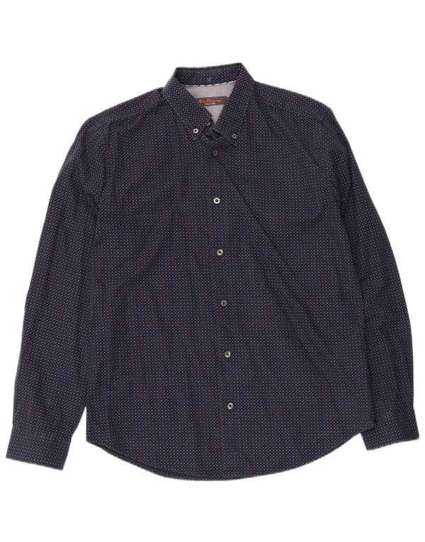 Camisa masculina Ben Sherman de algodão manchado azul marinho médio